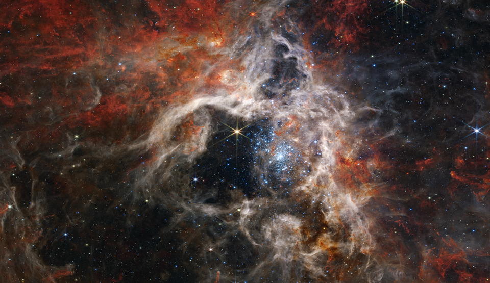 Tarantula Nebula from the James Webb Space Telescope. Images public domain as governed by NASA policy: Content Use Policy (webbtelescope.org)