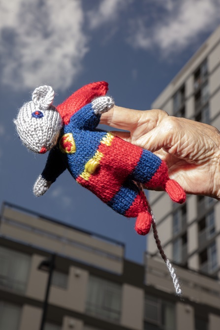 David Cook image of Louise Morley knitted mouse.