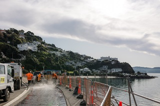 View of roadworks being done in Evans Bay.
