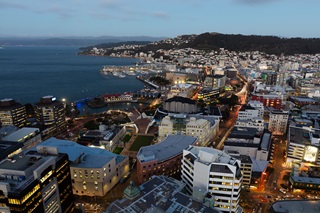Birds eye view of Wellington city.