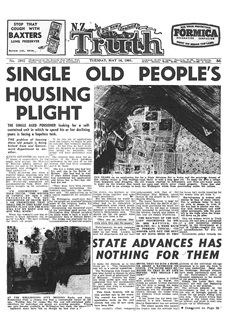 Newspaper clipping with the headline 'Single old peoples housing plight'.