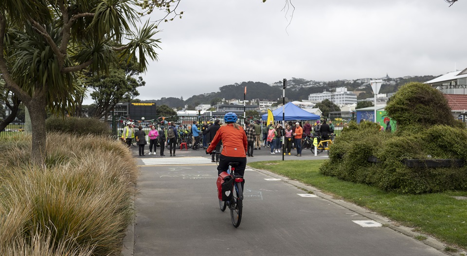 Bike arriving at Newtown to City official route launch at Basin reserve.