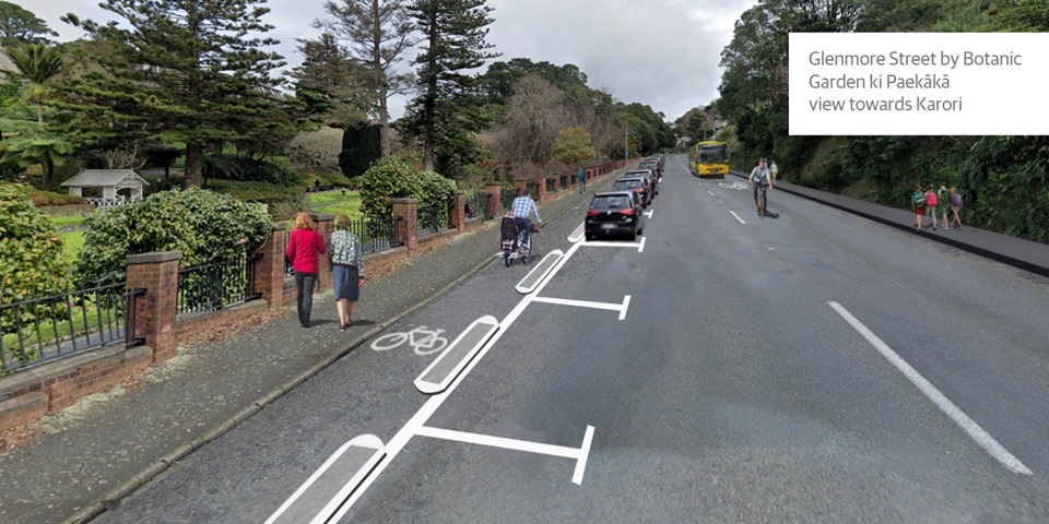 Artist impression of proposed bike lane on Glenmore Street by Botanic Gardens