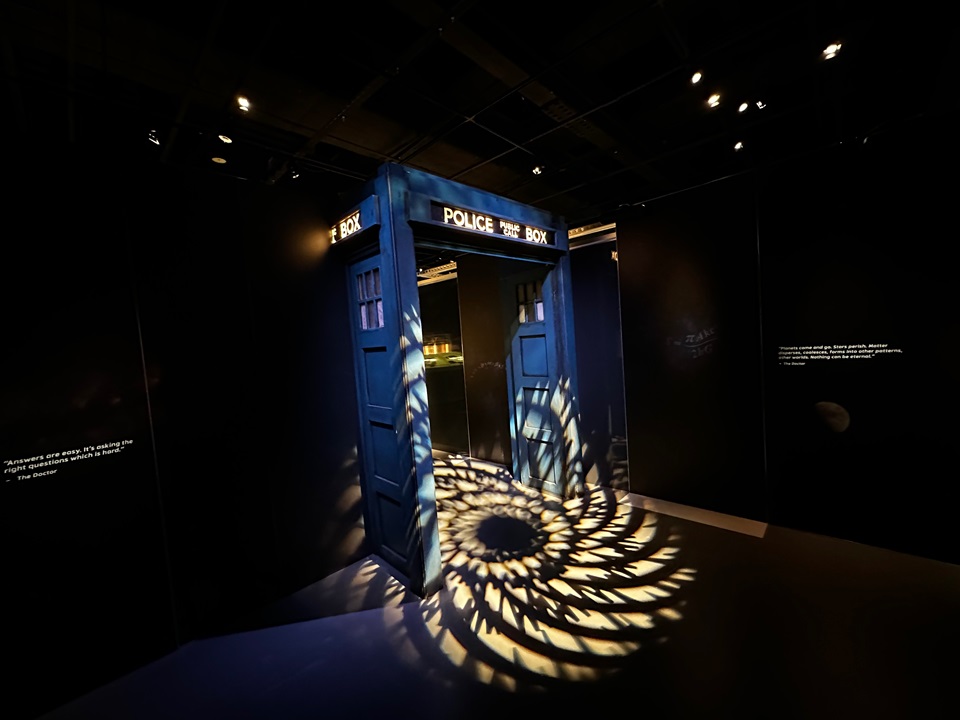 The TARDIS lit up at Doctor Who exhibition