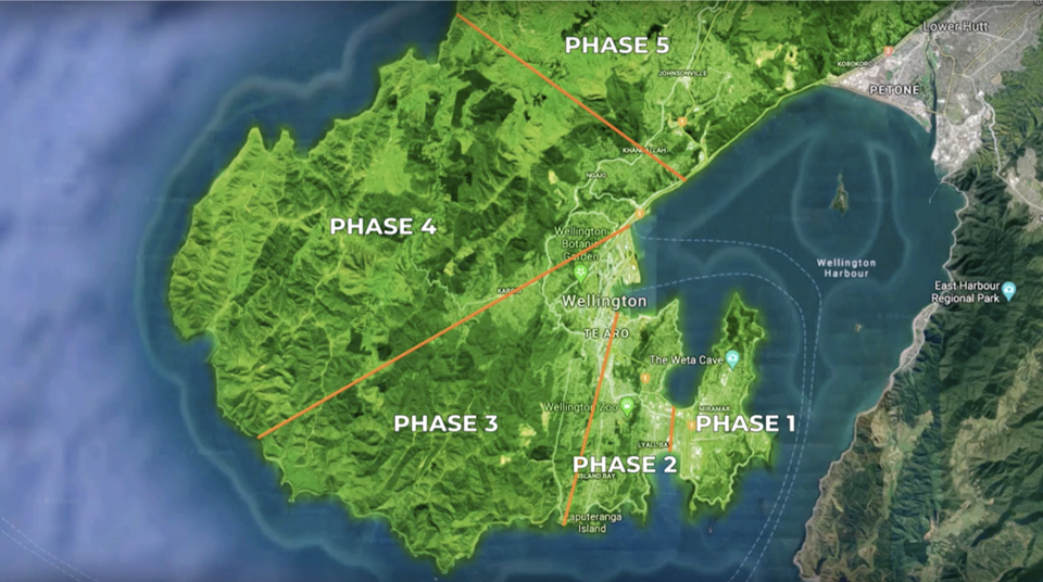 Predator Free Wellington map of five phases 