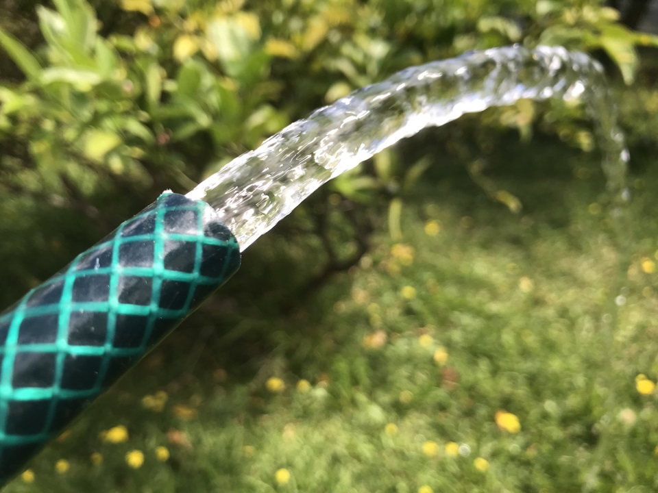 Water pouring from a hose.