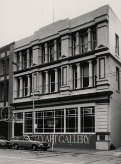 A black and white photo of the old City Gallery building on Victoria Street.