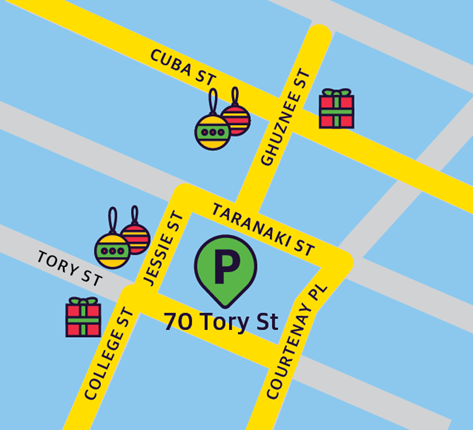 Map of shopping areas in Wellington city. 