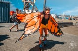 Person dressed as a monarch butterfly at Summer Sampler.