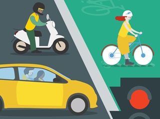The ilustration shows a person on a bicyle standing on an advanced box and other vehicles waiting behind the limit line.