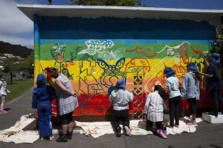 Newtown School students painting Carrara Park substation.