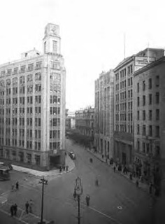 Four Head office buildings in Lambton Quay, pictured in 1940.