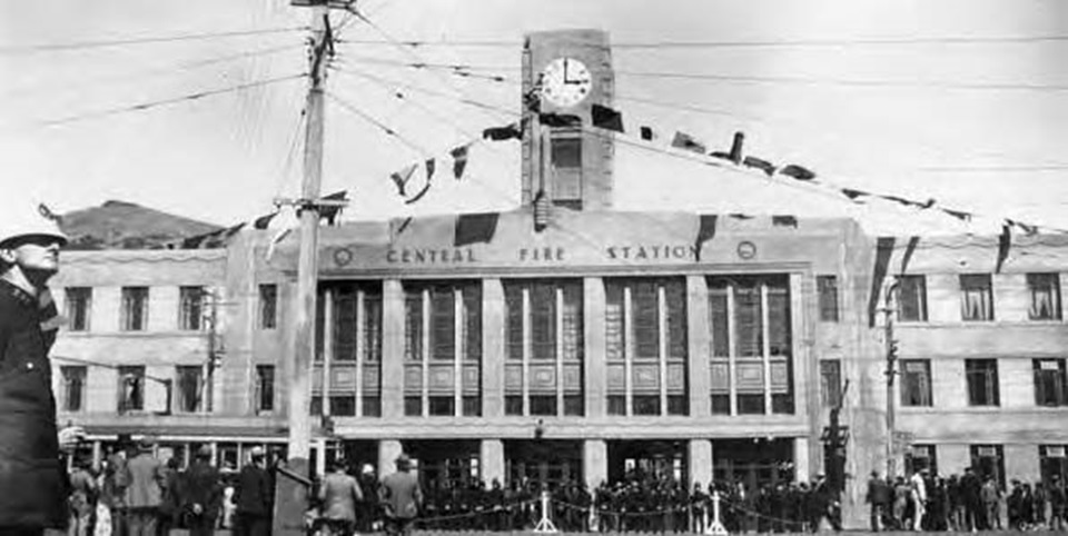 The Wellington Fire Station on the day of its opening, 1937.