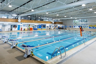 The Main Pool at Tawa, divided into lanes for swimming.