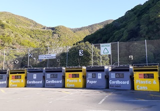 The recycling bins at the Southern Landfill, including plastic and cans, cardboard and paper