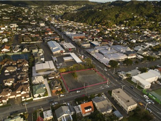 Aerial view of St John's site cleared of buildings and surrounding roads.