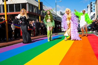 A group of drag queen performers at the rainbow crossing launch.